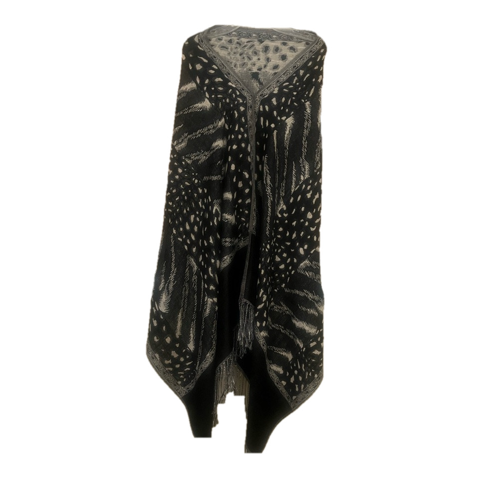 Black and Gray Patterned animal print Shawl poncho